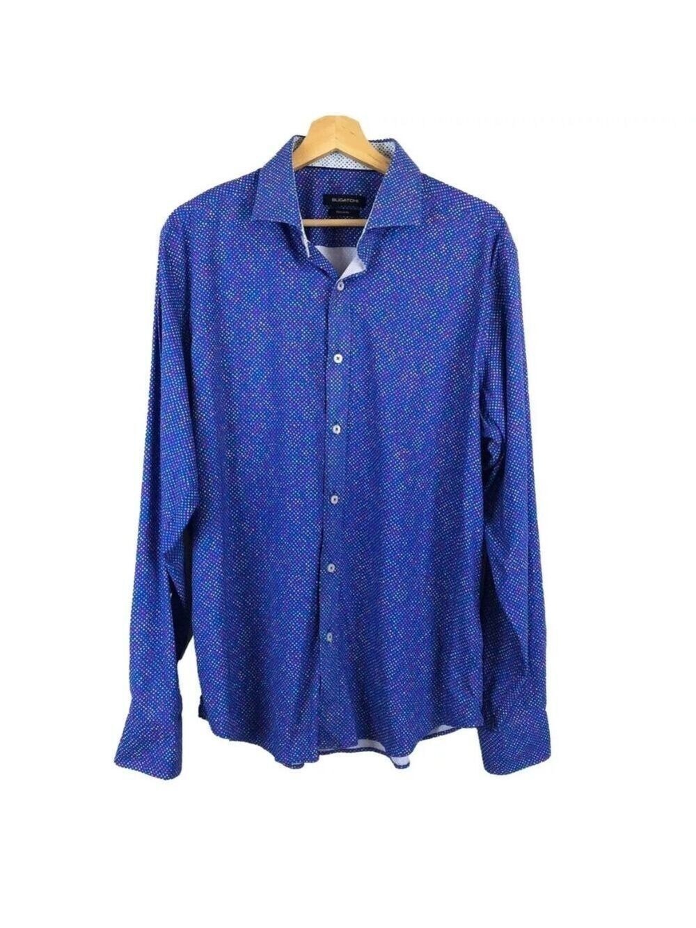 Bugatchi Blue Dotted Multi Color Shirt